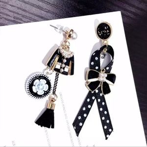 Asymmetric Creative Clothes Dot Bow Earrings Flower 5 Long Tassel Earrings 💕💕